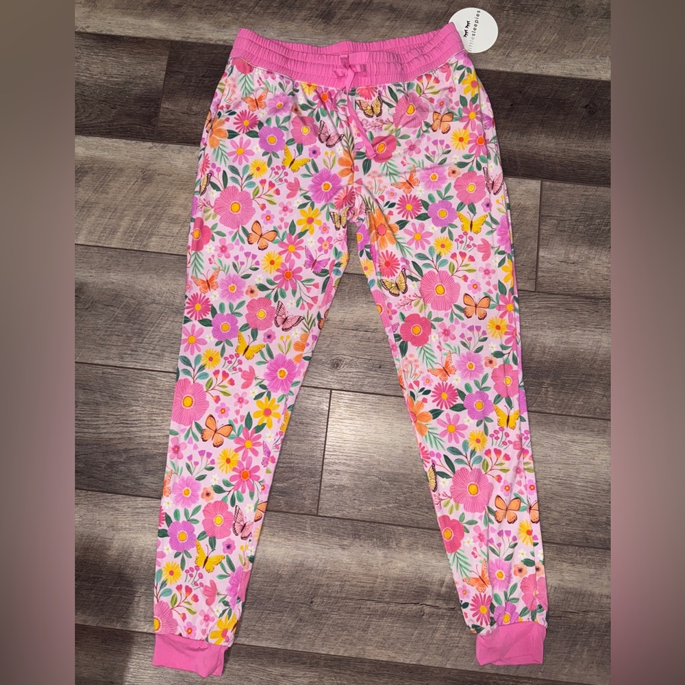 🦋🌼 Little Sleepies Pink Butterfly Blooms Women’s Small Cuffed Pajama Bottoms NWT - Picture 3 of 10